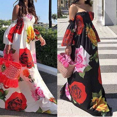 Floral Print Off Shoulder Beach Casual Maxi Dress