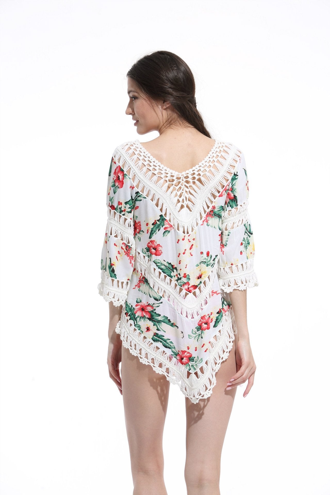 Print Lace Pullover Beach Swimwear Tops Bikini Cover Up