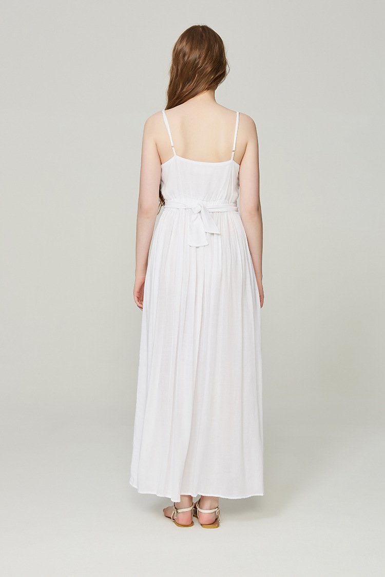 New Spaghetti Strap Backless Embroidered Maxi Dress