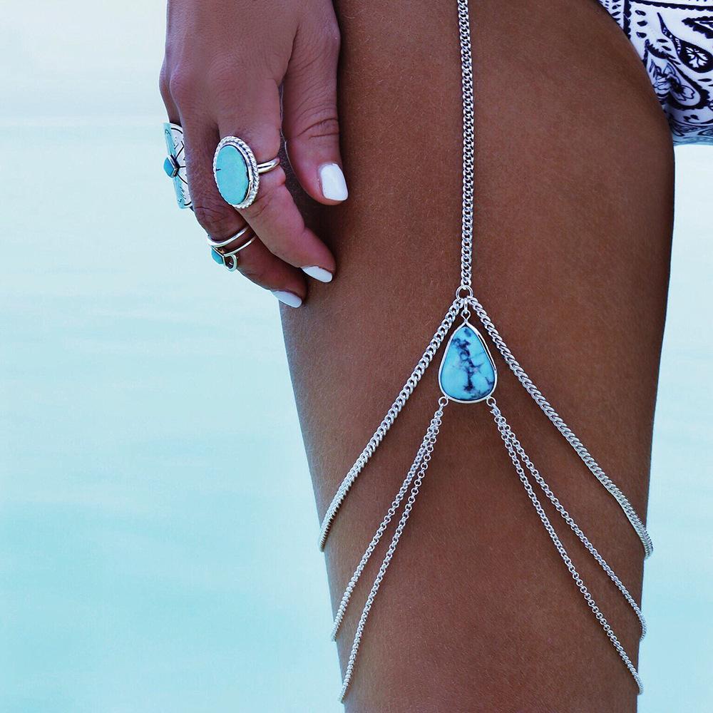 Wild beach resort turquoise teardrop-shaped tassel leg chain