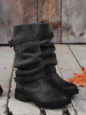 Women Winter Fashion Knit Mid Calf Boots