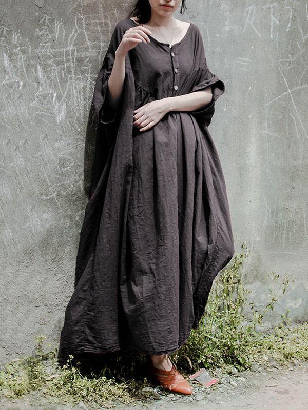 Linen Cotton Loose Casual Plus Size Maxi Dress