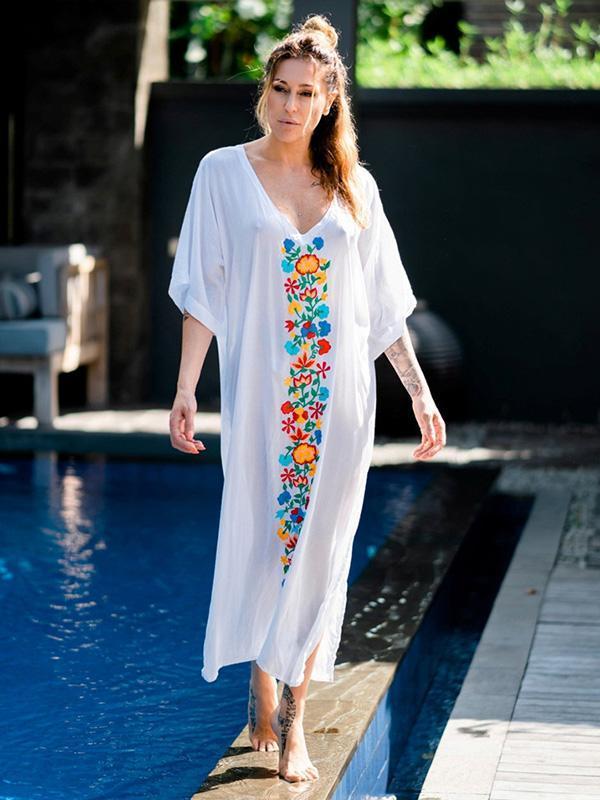 V Neck Short Sleeve Summer Beach Bikini Cover Up