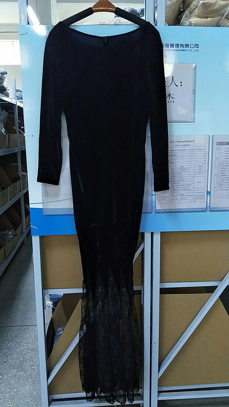 Gothic Halloween Addams Ghost Witch Costume Horror Black Lace Dress