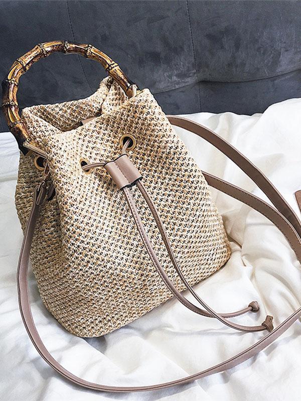 Khaki Fashion Knit Single Shoulder Bag