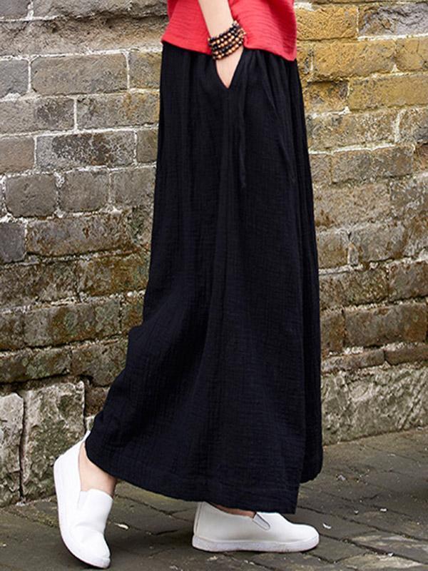 Linen Cotton Solid Color Wide Leg Pants