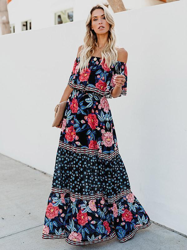 Floral Off Shoulder Beach Maxi Dress