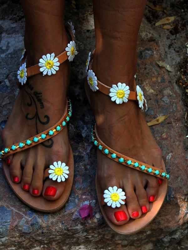 Summer Beach Flower Flat Sandals For Women