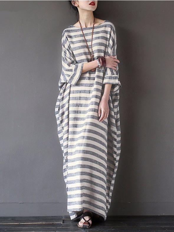 Stripe Loose Plus Size Casual Maxi Dress