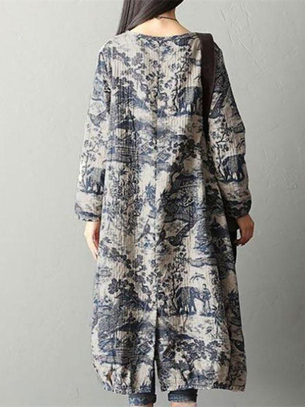 Print Loose Casual Pocket Linen Cotton Dress