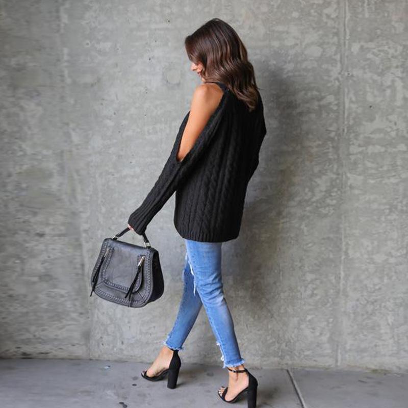 Knit Cold Shoulder Long Sleeve Winter Casual Sweater