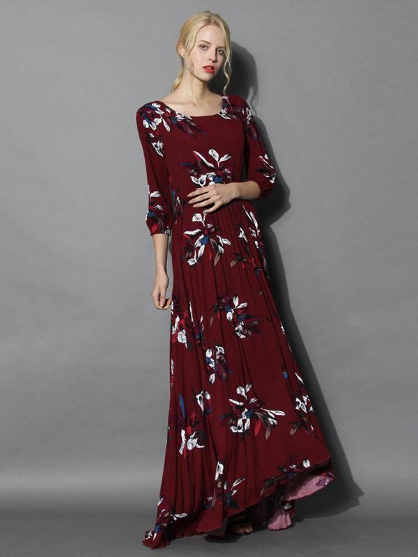 Bohemia Printed Three-quarter Sleeve Maxi Dresses