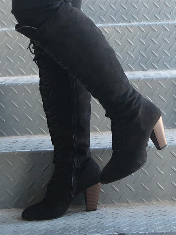 Round Head Front with Thick Heel Zipper Boots