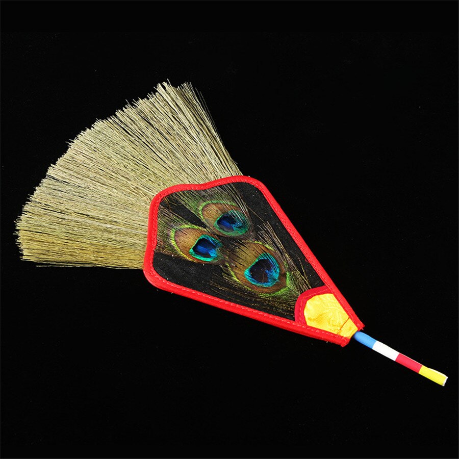 5/3/1 Eyes Tantric Buddhism Tibetan Dharma-Vessel Pink Reineckea Herb Exquisite Feather Satin Bumba Hand Fan