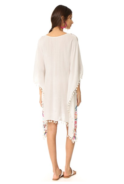 Floral Embroidered Beach Batwing Sleeve Boho Loose Cover-Up Dress