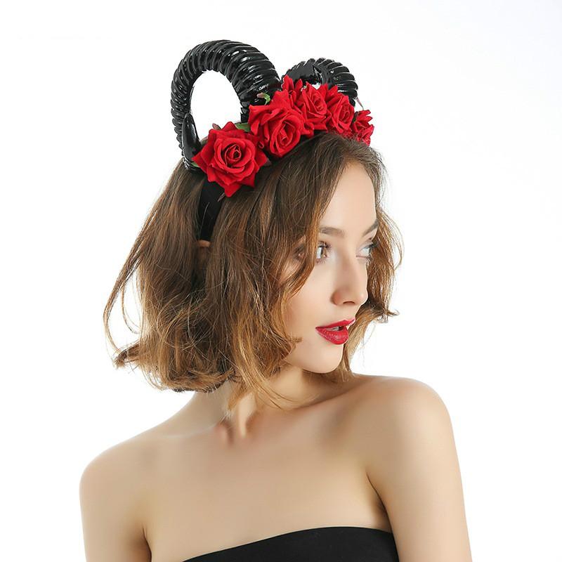 Velvet Rose Black Horn Wide Hair Hoop Animal Headband Halloween Headdress