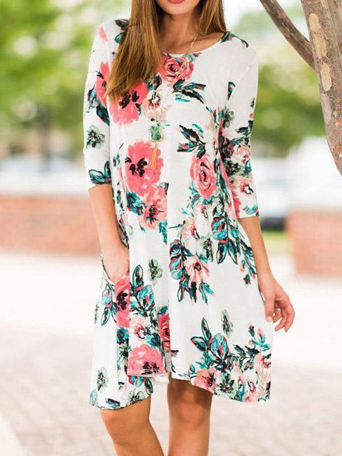 Beautiful Floral Three Quarter Sleeve Mini Dress