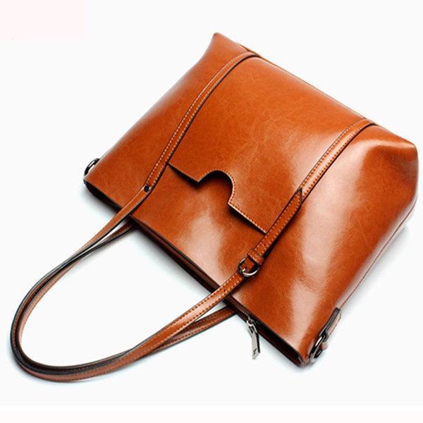 Women Oil Leather Tote Handbags Casual Front Pockets Crossbody Bags Shoulder Bags