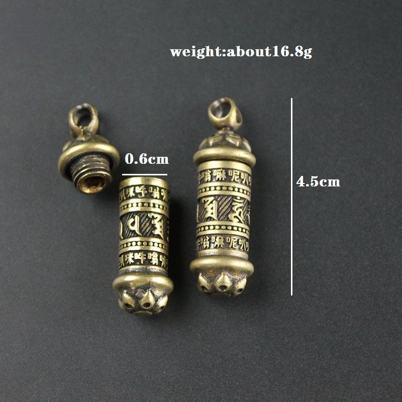 Brass Buddha Sutra Cylinder Pendant Keychain Hanging Necklace Jewelry Pill Box Medicine Case Container Bottle Keychains