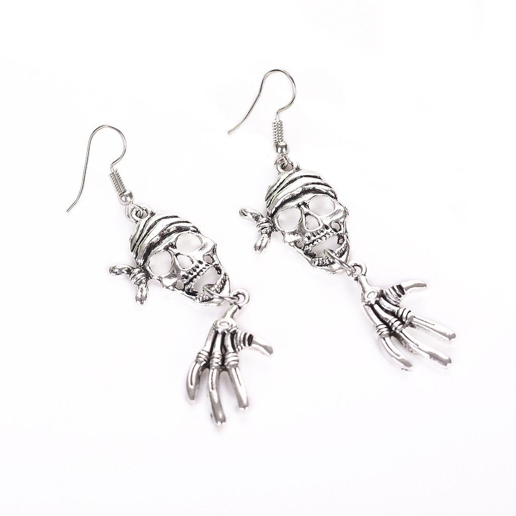 Halloween accessories retro environmental protection zinc alloy SKULL HEAD SILVER PLATED EARRINGS