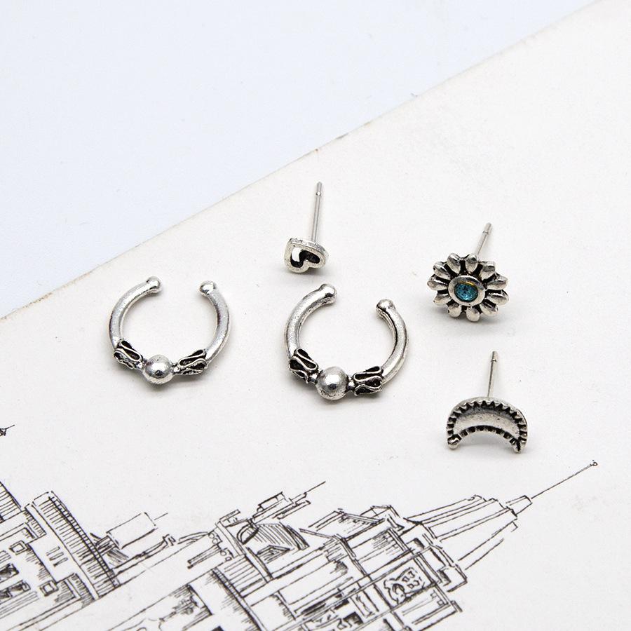 Vintage C-shaped Ear Clips Moon Love 7-piece Earrings Set