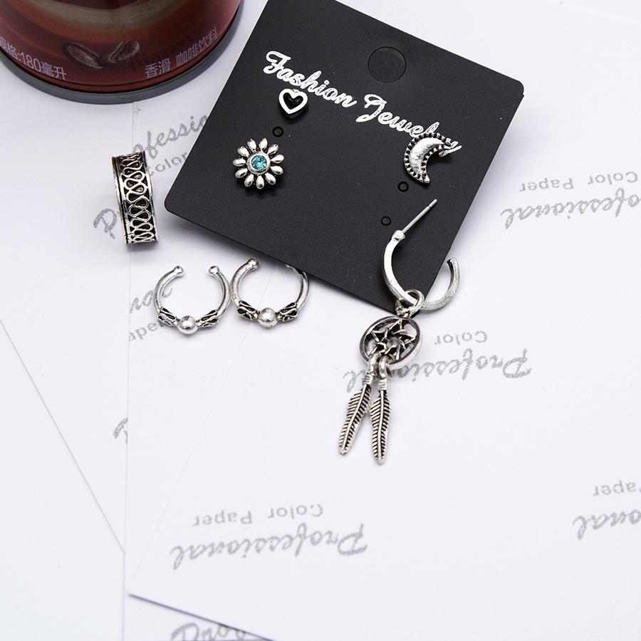 Vintage C-shaped Ear Clips Moon Love 7-piece Earrings Set