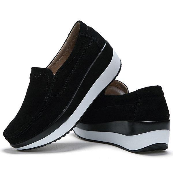 Large Size Rocker Sole Suede Slip On Casual Shoes