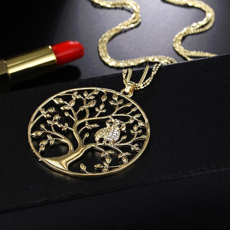 Character Owl Pendant Necklace Creative Life Tree Hollow Sweater Chain Pendant