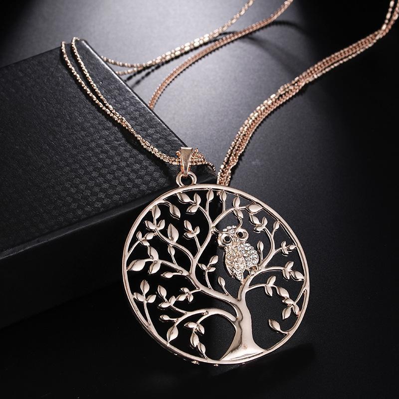 Character Owl Pendant Necklace Creative Life Tree Hollow Sweater Chain Pendant