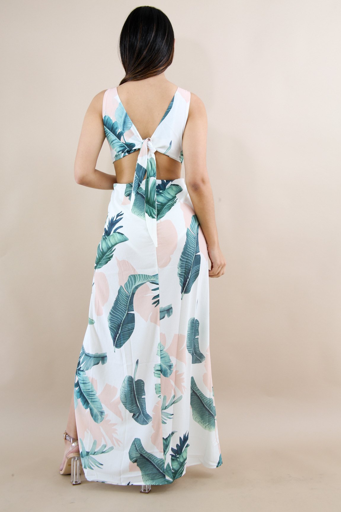 Sexy Printed V Neck Sleeveless Backless Split Maxi Dress