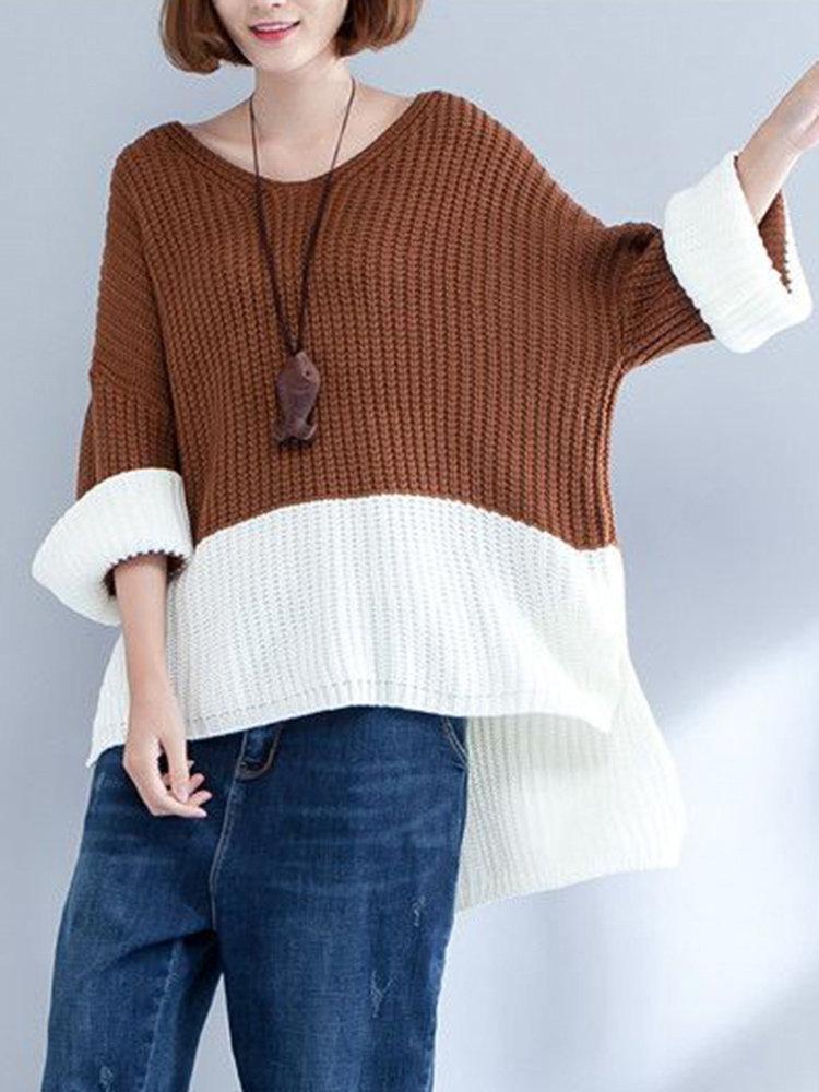 Casual V-Neck Stitching Color Sweaters For Women