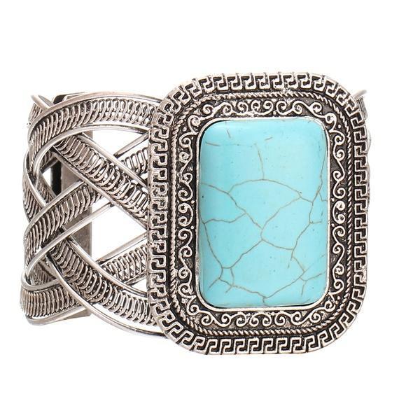 Vintage Blue Stone Turquoise Square Cuff Bangle Open Bracelets