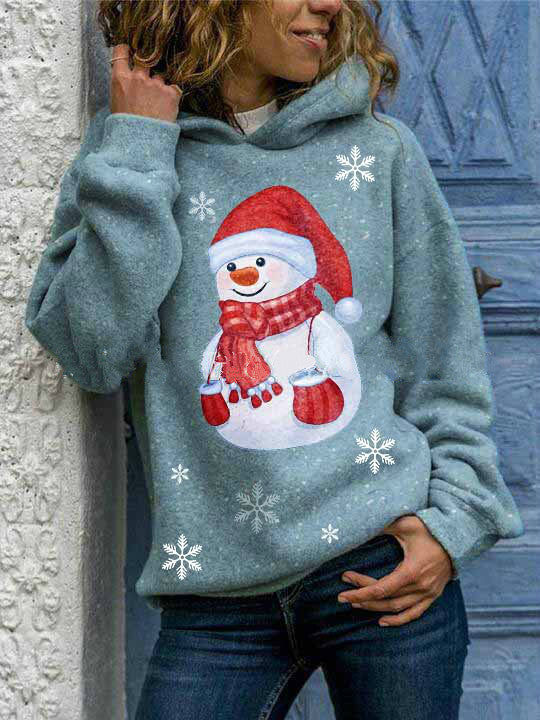 Snowman Face Print Long Sleeve Hoodies