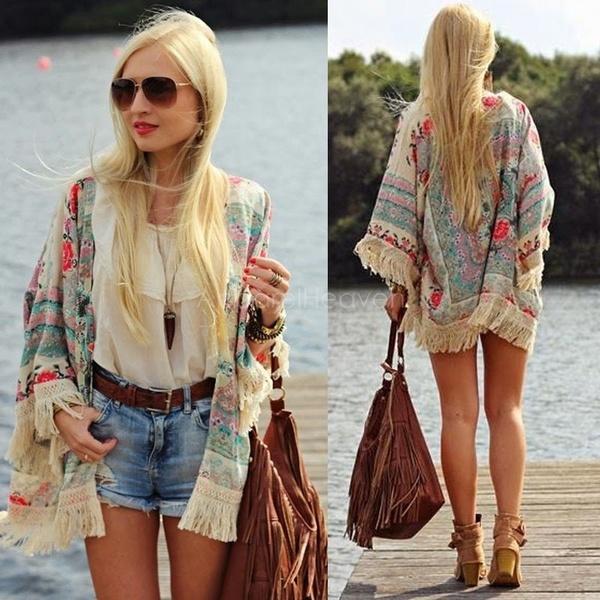 Casual Floral Loose Cardigan Summer Jacket Tops