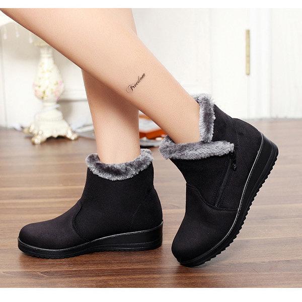 Winter Zipper Wedge Heel Keep Warm Ankle Snow Boots For Women