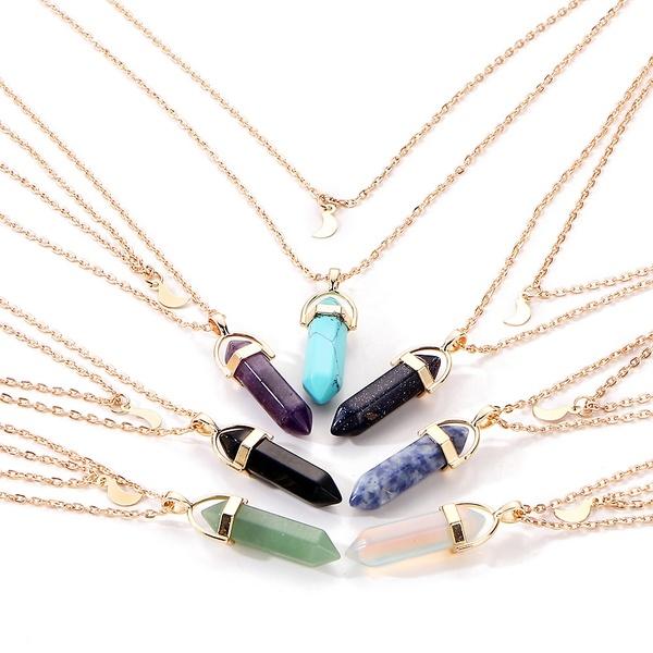 Fashion Crystal Pendant Goldplated Alloy Chain Double Layer Necklace