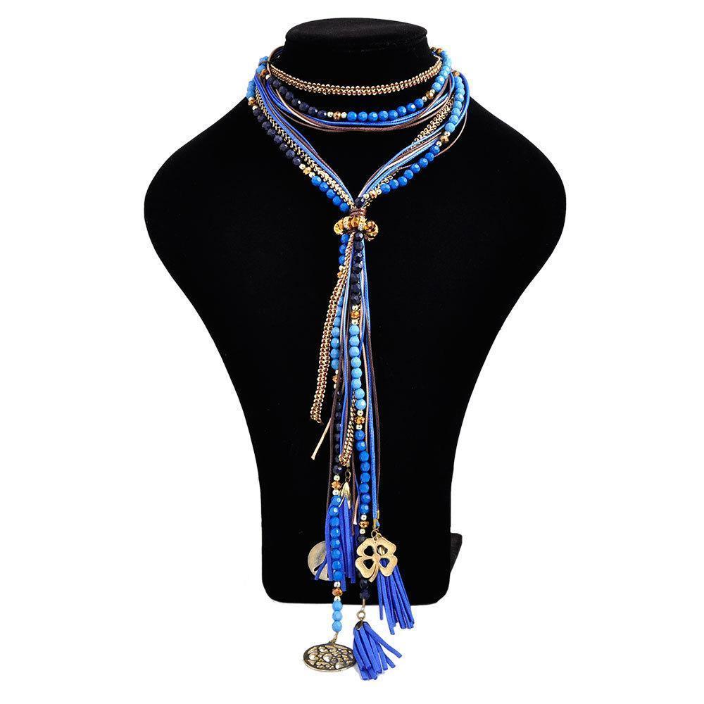 Fashion Metal Beads Tassel Necklace Sweater Chain