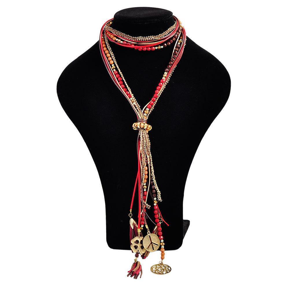 Fashion Metal Beads Tassel Necklace Sweater Chain