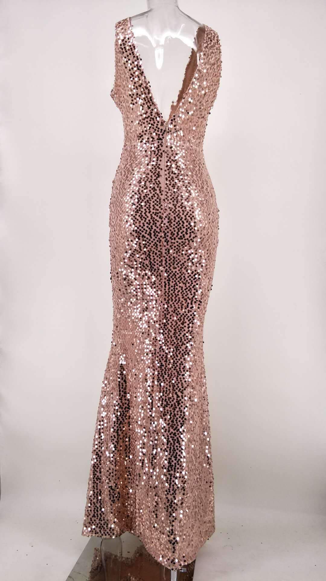 Gold Sequins V-Neck Sexy Dress