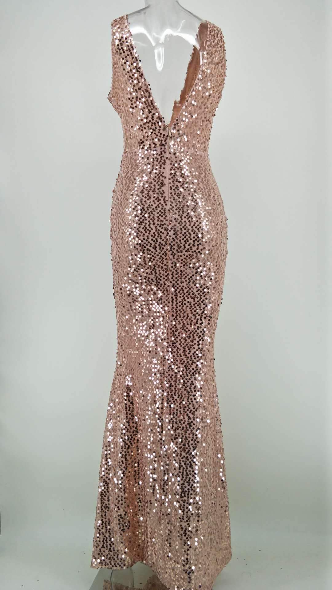 Gold Sequins V-Neck Sexy Dress