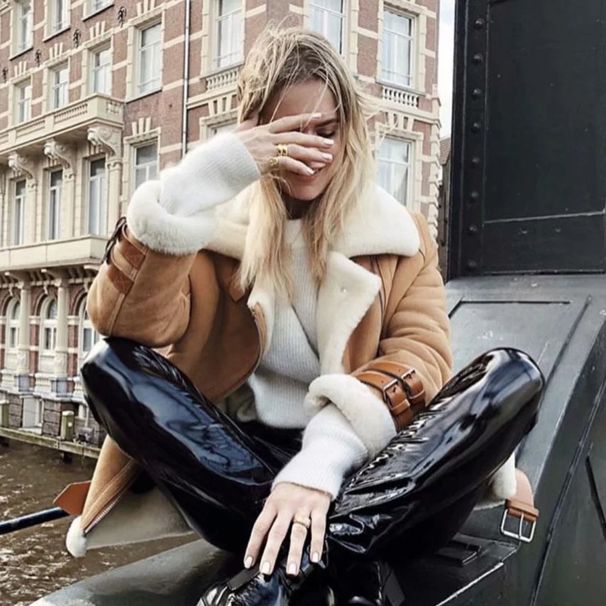 Winter Faux Fur Moto Bike Jacket Coat Outerwear