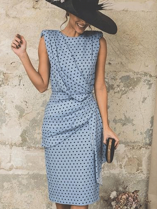 Wave Point Sleeveless Elegant Bodycon Dress