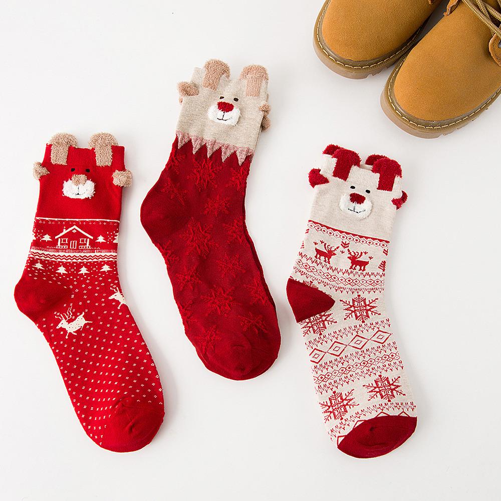 3 Pairs Christmas Winter Warm Deer Elk Xmas Socks Gifts