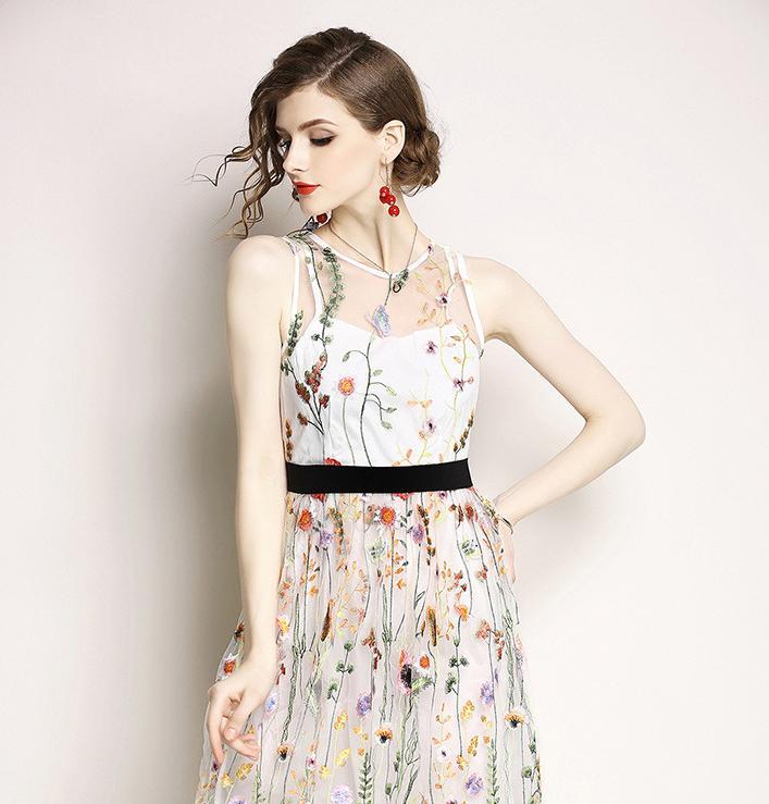 Sleeveless Embroidered Beach Dress