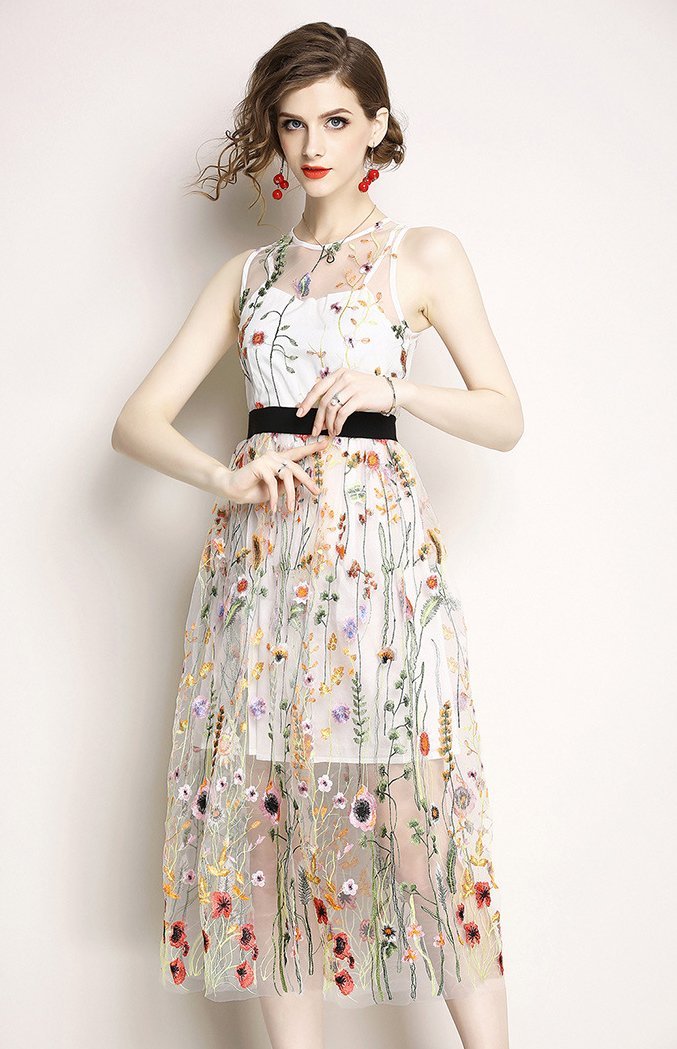 Sleeveless Embroidered Beach Dress