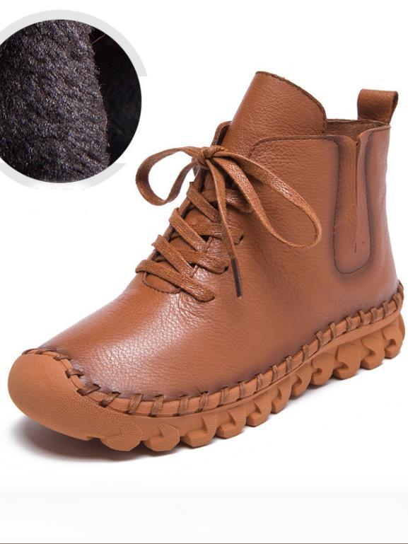 Winter Solid Color Genuine leather Booties