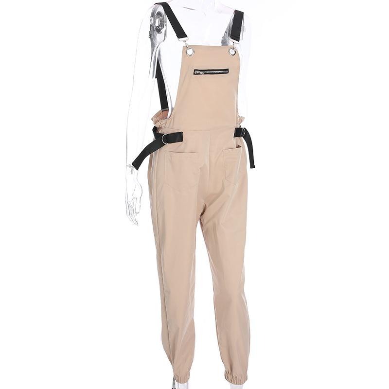 Khaki Zipper Bib with Pockets Fashion Casual Sexy Long Jumpsuits