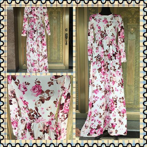 New Summer Printed Long Sleeve High Waist Maxi Dress