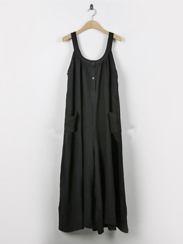 Linen Cotton Loose Casual Pockets Jumpsuit