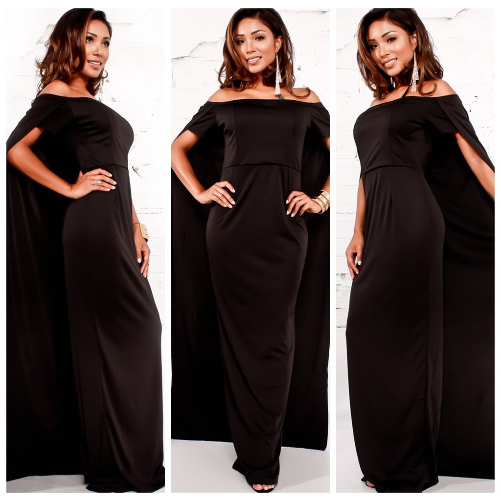 Black Off Shoulder Summer Evening Party Dress